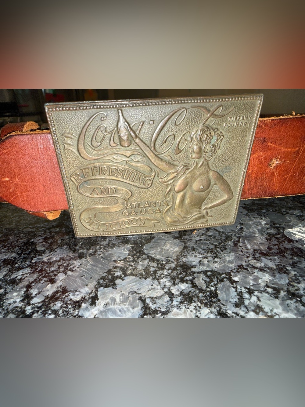 Coca Cola Nude Lady Atlanta GA  Belt Buckle Vintage Brown Belt And Buckle